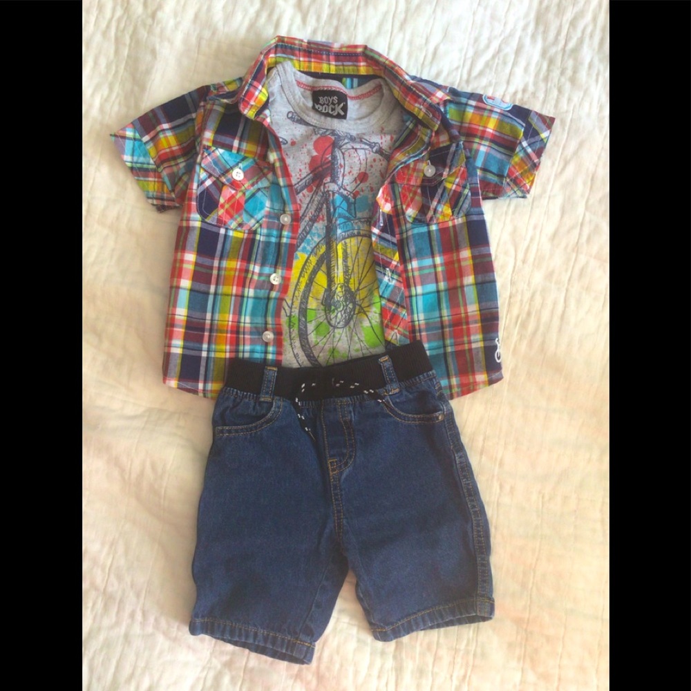 Cute ‘Boys Rock’ 3-Piece Shorts Set Size 18 months